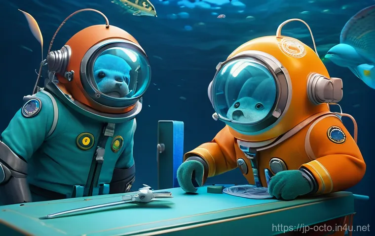 옥토넛 캐릭터 페이소의 약점 - **Prompt: Peso's Courage in the Deep Unknown**
A full shot of Peso, the small, gentle penguin, b... 옥토넛 캐릭터 페이소의 약점 - **Prompt: Peso's Courage in the Deep Unknown**
A full shot of Peso, the small, gentle penguin, b...