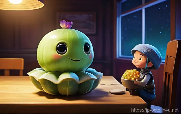 옥토넛 튜닙의 역할과 기술적 특징 - **Prompt:** A dynamic and vibrant scene of Turnip, the adorable turnip-shaped Vegimal chef, commandi...
