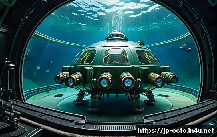 옥토넛 주요 장비와 기술 해부 - A highly detailed futuristic submarine named "Octopus," designed for deep-sea exploration and rescue...