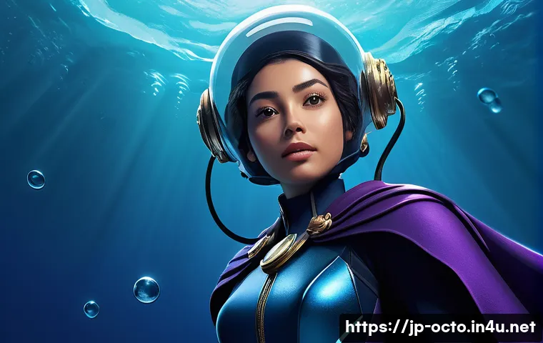 옥토넛 팬아트 창작 가이드 - A strong and gentle leader character from an underwater world, wearing a sharp-lined helmet and flow...