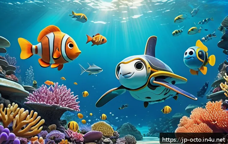 옥토넛 글로벌 팬덤 현황 - A vibrant underwater scene featuring the Octonauts team exploring a coral reef teeming with colorful...
