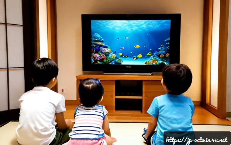 옥토넛 글로벌 인기 요인 - Photorealistic family living room in Japan, a diverse group of children and grandparents happily wat...