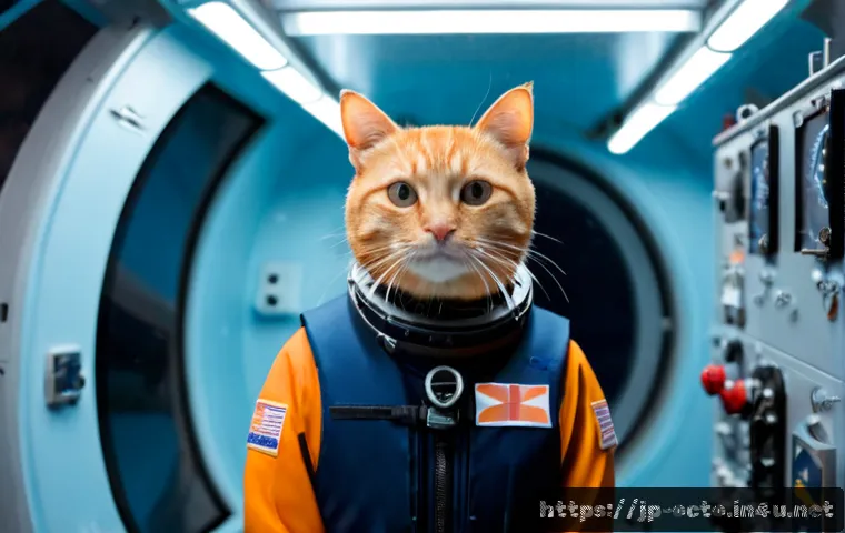 옥토넛 캐릭터별 심리 분석 - Photorealistic underwater exploration team leader, a calm orange cat in a simple navy diving suit wi...
